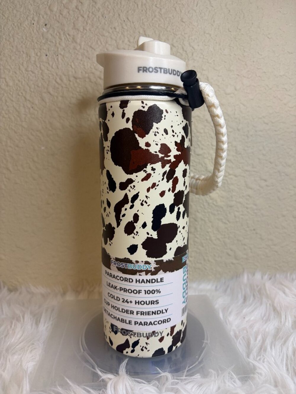 Frost Buddy Sports Buddy 24oz Cow Print Insulated Water Bottle Tumbler NWT